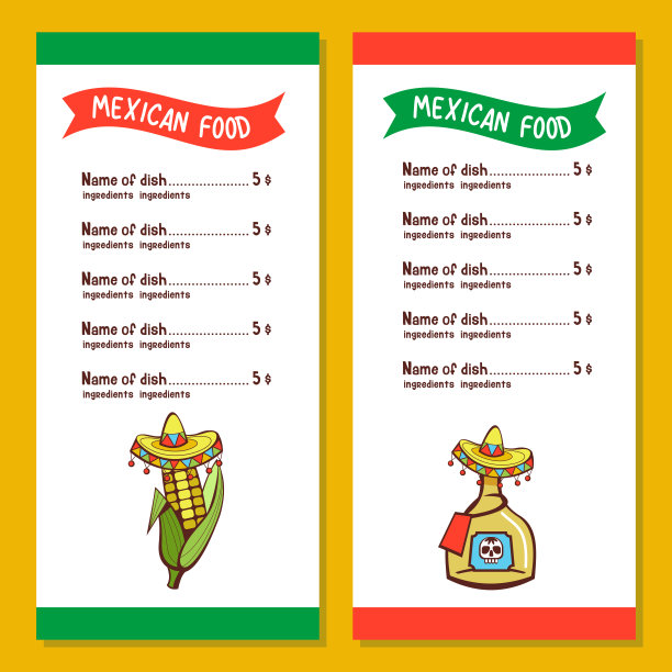 墨西哥食物。墨西哥餐馆菜单的布局。矢量插图。图片下载
