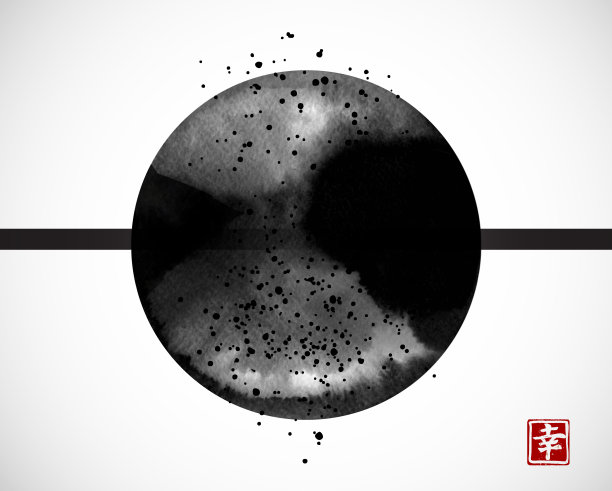 抽象的极简主义水墨画，白色背景上的大圆圈素材图片