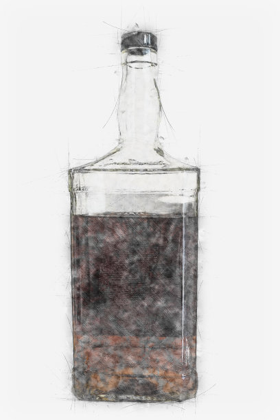 威士忌瓶手绘复古雕刻风格插画图片下载