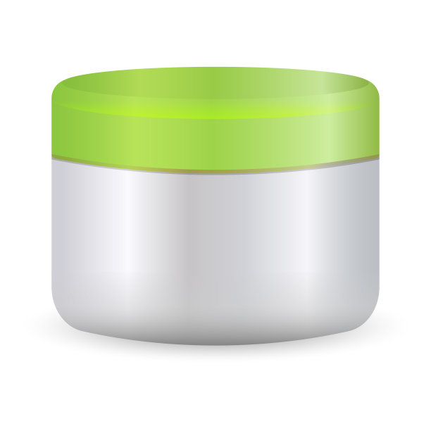 圆形白色塑料罐，绿色盖子，用于化妆品-身体霜，黄油，磨砂膏，浴盐，凝胶，护肤品，粉末。EPS10。现实的包装模型模板。图片下载