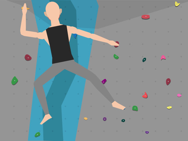 年轻的健身运动员在室内攀岩馆做专业抱石。图片下载