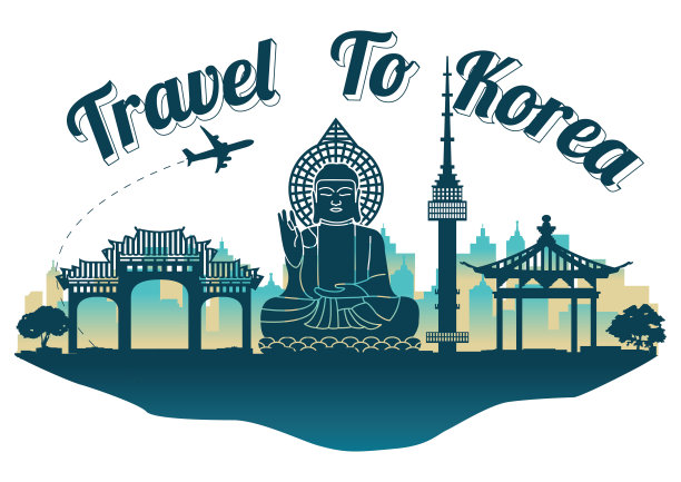 韩国顶尖地标剪影风格岛上著名地标剪影风格，欢迎来韩国旅游观光图片下载