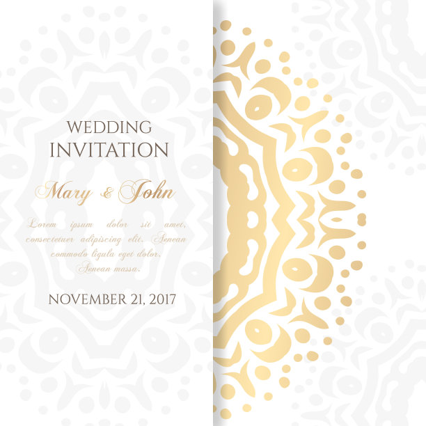 婚礼邀请函模板。封面设计与装饰品和白色背景。带有拷贝空间的矢量装饰卡片。图片下载