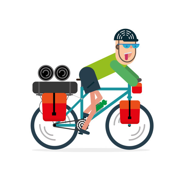 矢量插图的自行车与自行车背包。平面设计风格。图片下载