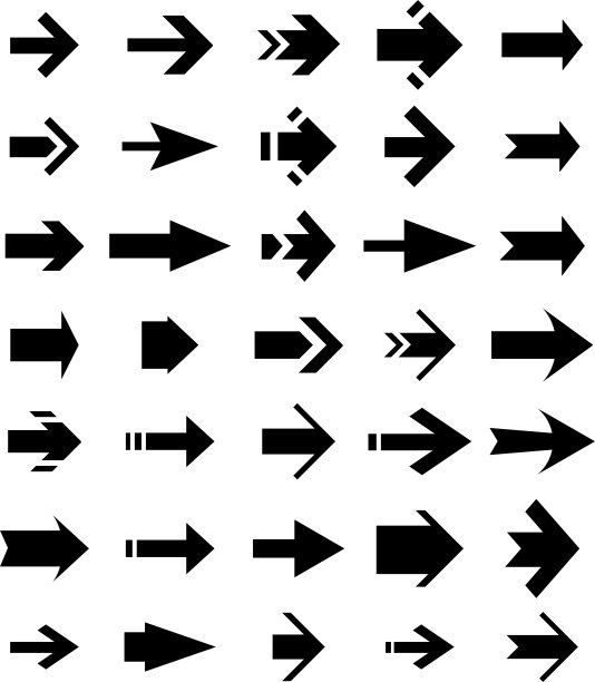 一组隔离在白色上的右黑色箭头。图片下载