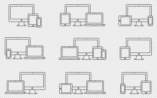 轮廓设备图标的矢量集。显示器、笔记本电脑、平板电脑和智能手机图片下载
