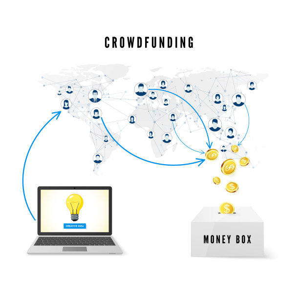 集资”的概念。来自全球网络的人们为商业创意捐款并帮助发展项目。矢量图图片下载