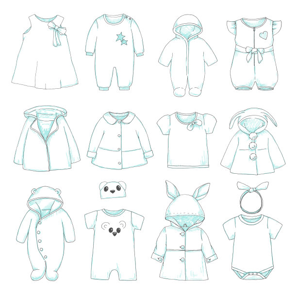 一套不同的儿童服装。可以用作纸娃娃的衣服。矢量插图在素描风格。图片下载