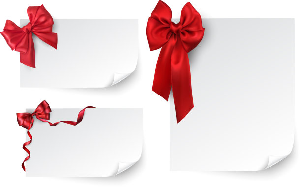 白色的纸背景与红色缎子蝴蝶结。图片下载