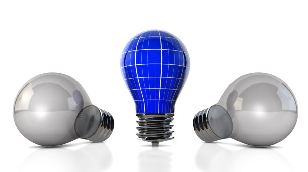 太阳能电池板灯泡概念上的白色图片下载