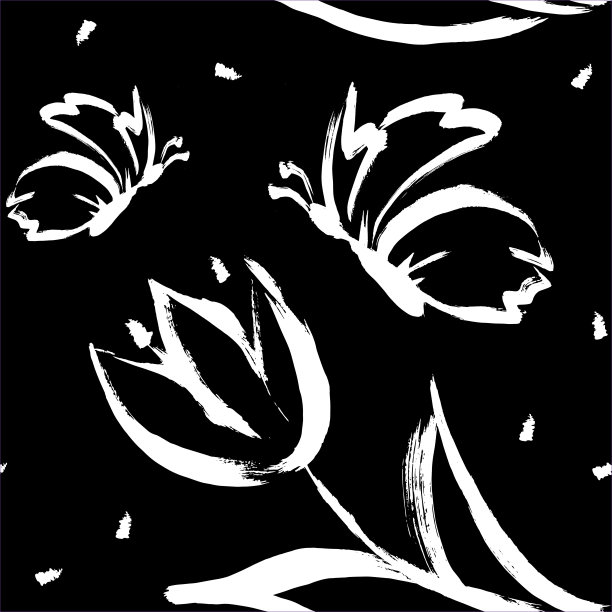 矢量插图。手绘蝴蝶和郁金香。画蝴蝶。无缝模式与蝴蝶和郁金香图片下载