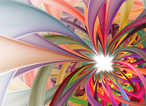 螺旋花瓣烟花计算机生成的图像。彩带花的抽象分形。图片下载