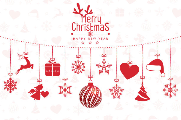 圣诞背景与圣诞球，雪花，在白色的背景图片下载