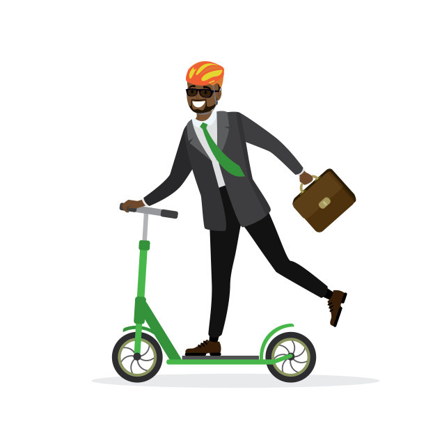 非洲裔美国商人骑踏板车上班。图片下载
