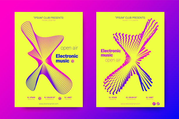 电子音乐节矢量海报。扭曲的轮。图片下载