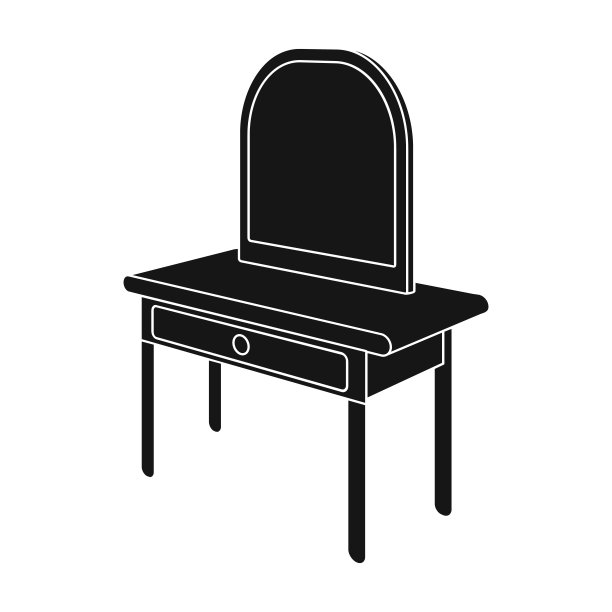 梳妆台上有镜子。家具和室内单一图标在黑色风格等距矢量符号股票插图web。图片下载
