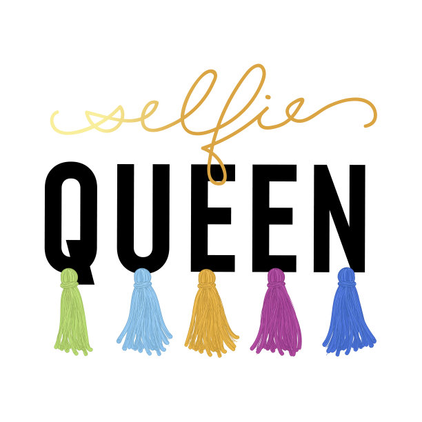 自拍女王t恤设计与流苏文字和字母。女性的鼓舞人心的打印。矢量插图。图片下载