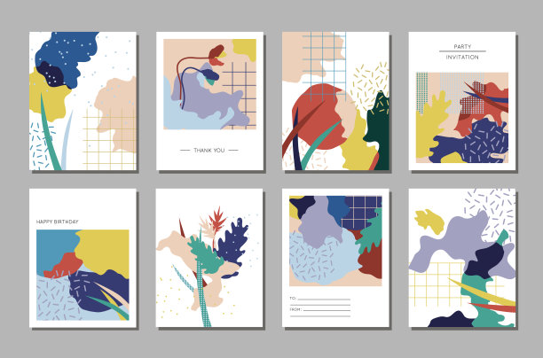 艺术卡片与抽象形状的收集。日本海报风格。图片下载