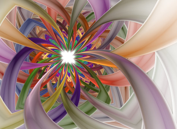 螺旋花瓣烟花计算机生成的图像。彩带花的抽象分形。图片下载