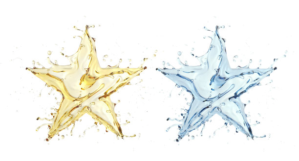 星形飞溅水和金色橄榄油或发动机燃料油。图片下载