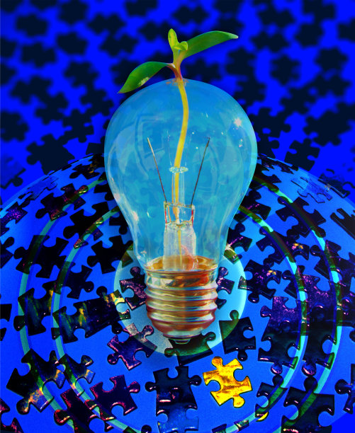 灯泡与芽和拼图件图片下载