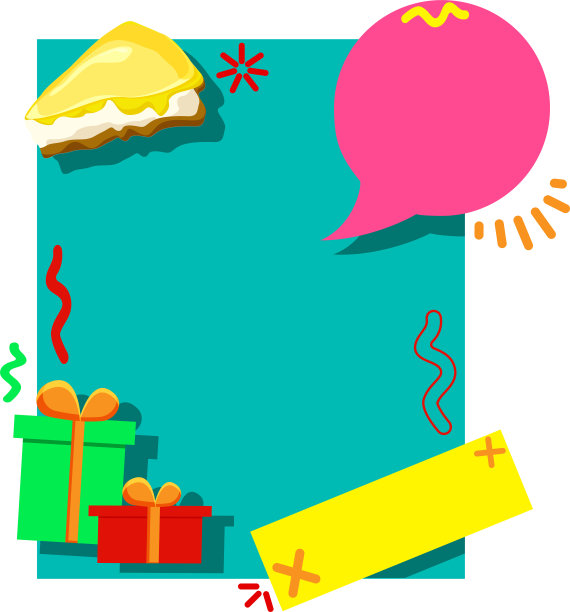 明亮的绿松石背景与礼物和蛋糕。图片下载