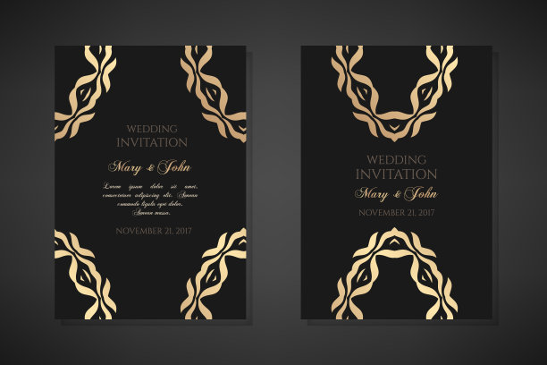 婚礼邀请函模板。封面设计与装饰和黑色背景。矢量装饰垂直海报与复制空间。图片下载