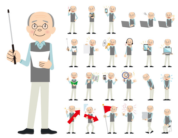 男性特征集。以各种动作呈现。图片下载