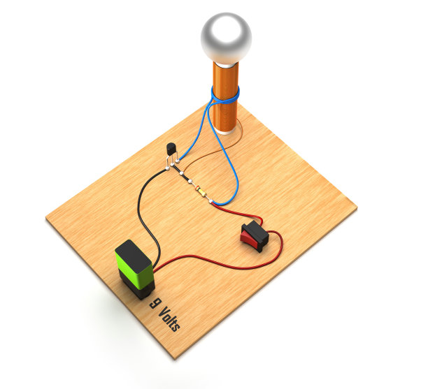 特斯拉线圈实验俯视图白色背景。图片下载