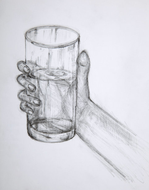 画铅笔，手拿玻璃图片下载