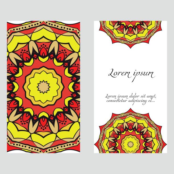 贺卡和名片模板。矢量插图。东方的模式。曼荼罗。婚礼的邀请图片下载