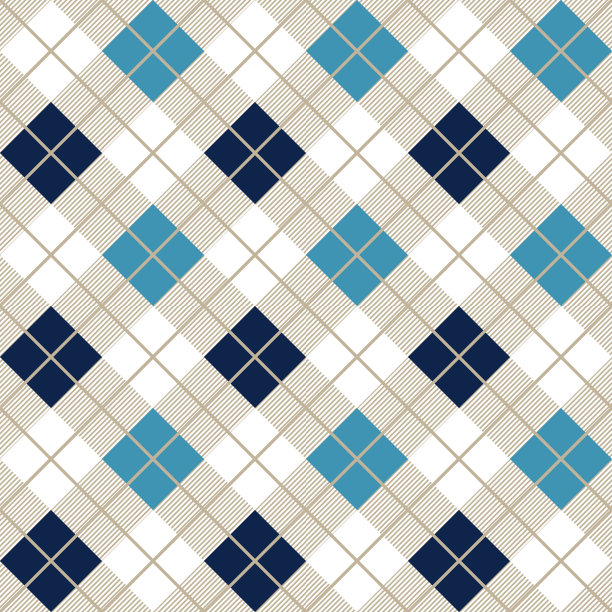 蓝色菱形花纹斜纹无缝织物图案图片下载