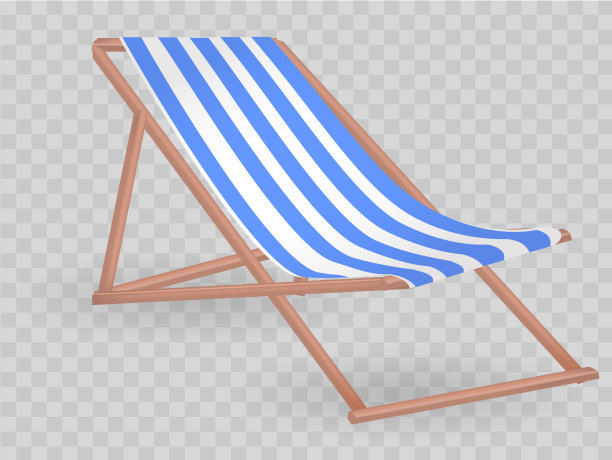 白蓝条纹躺椅，透明背景。矢量图图片下载