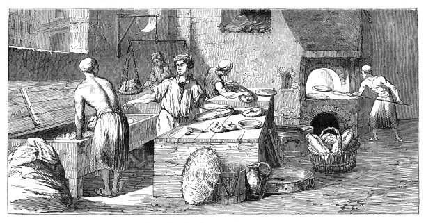 面包师在面包房烘焙面包18世纪插图图片下载
