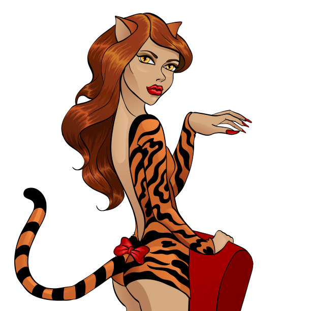 矢量插图的万圣节与猫女人图片下载