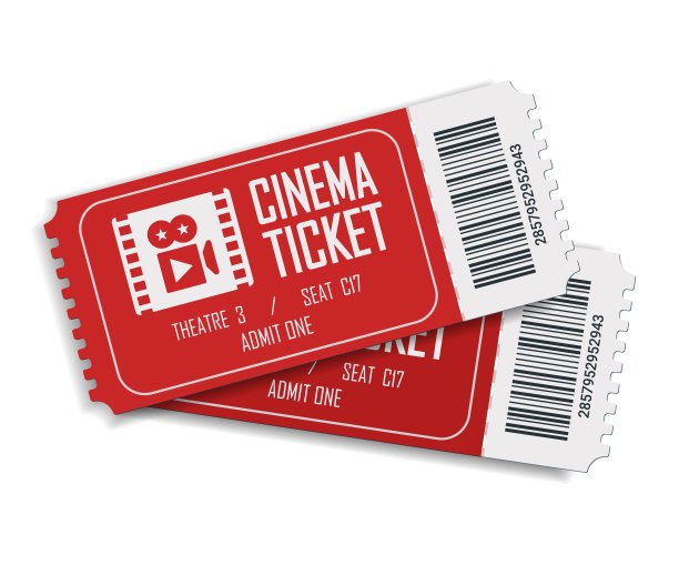 两张影院矢量票孤立在白色背景上。现实的正面视图插图。近距离俯视两张设计的电影票。图片下载
