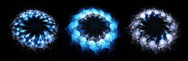 抽象分形蓝色花图案孤立在黑色背景图片下载
