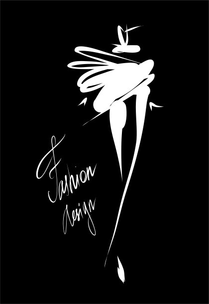 时装模特素描手绘，程式化的轮廓孤立。图片下载