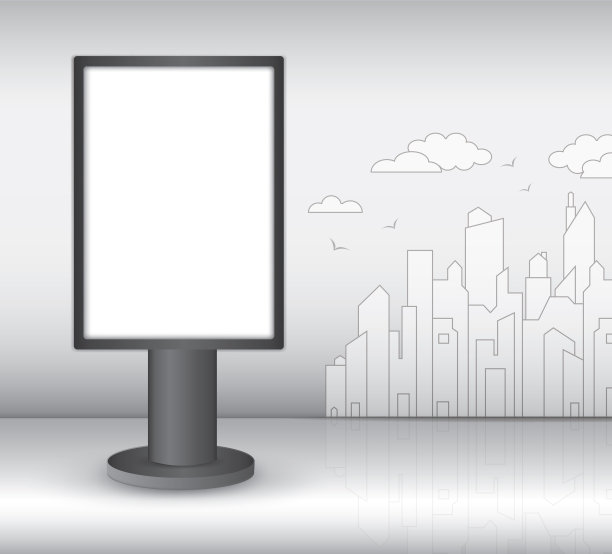 垂直空白户外灯箱，城市背景户外广告3d实景施工，矢量模板设计图片下载