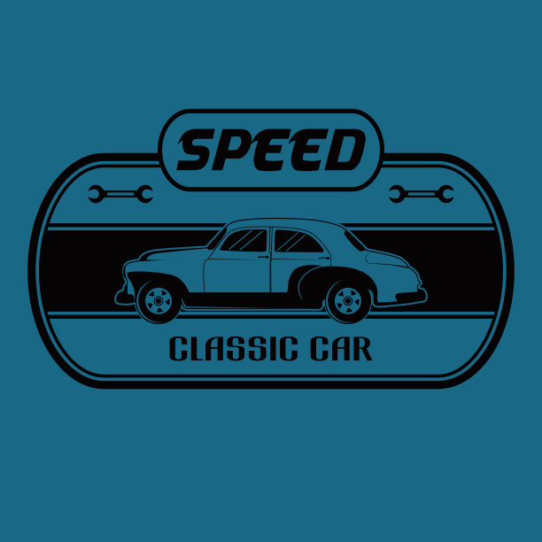速度复古汽车符号与蓝色背景图片下载