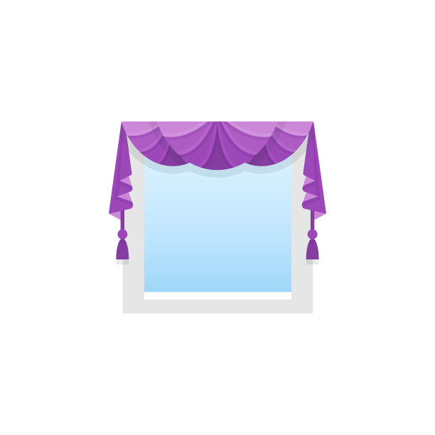 带窗帘的紫色面料帷幔。矢量插图。扁平图标的pelmet与3扇和流苏。前视图。图片下载