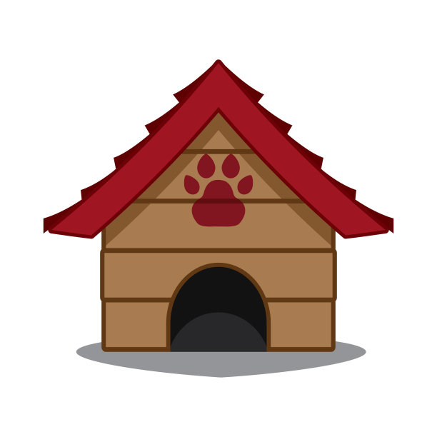 狗屋与爪子，宠物屋矢量图标插图颜色图片下载