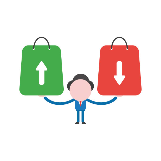 矢量商人人物拿着购物袋与箭头移动上下图片下载