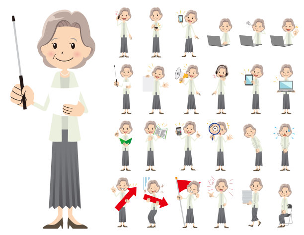 女性特征集。以各种动作呈现。图片下载