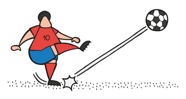 矢量卡通足球运动员在球场上射门图片下载