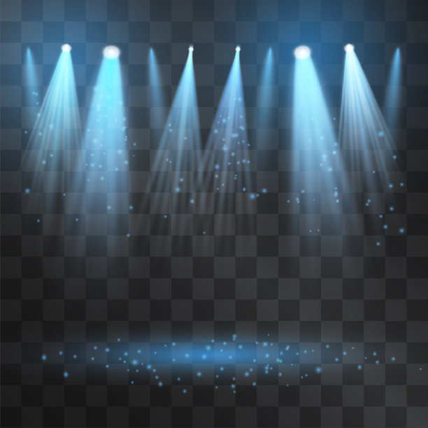 剧院场景的蓝光拱脚，俱乐部灯光灯光矢量效果。舞台上的神秘照明，透明背景下的表演展示。图片下载