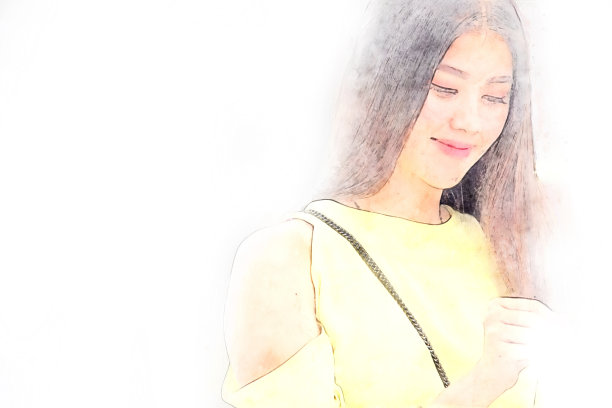 抽象美丽女人微笑肖像水彩插画背景画。图片下载