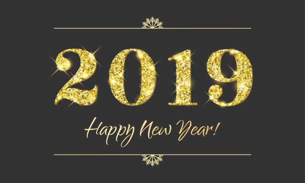 2019新年贺卡，金色圣诞纸屑背景素材图片