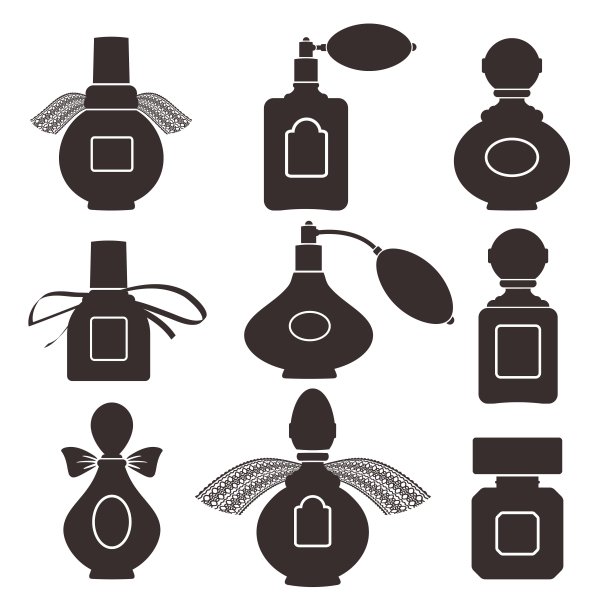 香水瓶子的剪影收集。矢量插图。图片下载