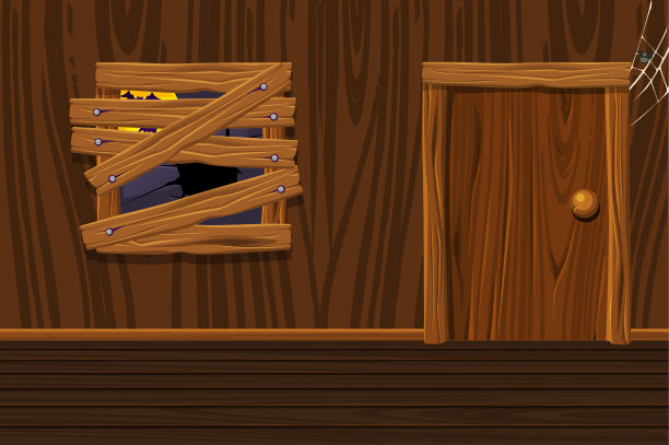 木屋，室内装饰有旧门窗图片下载